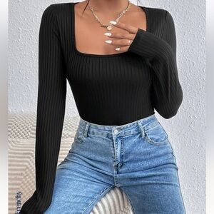 square neck ribbed long sleeve